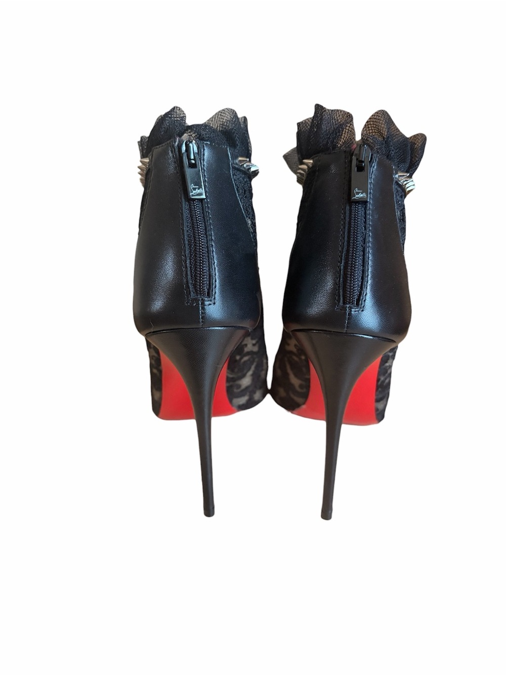 Christian Louboutin Pigalla Black Lace Ruffle Spike Ankle Boot - Picture 5 of 7
